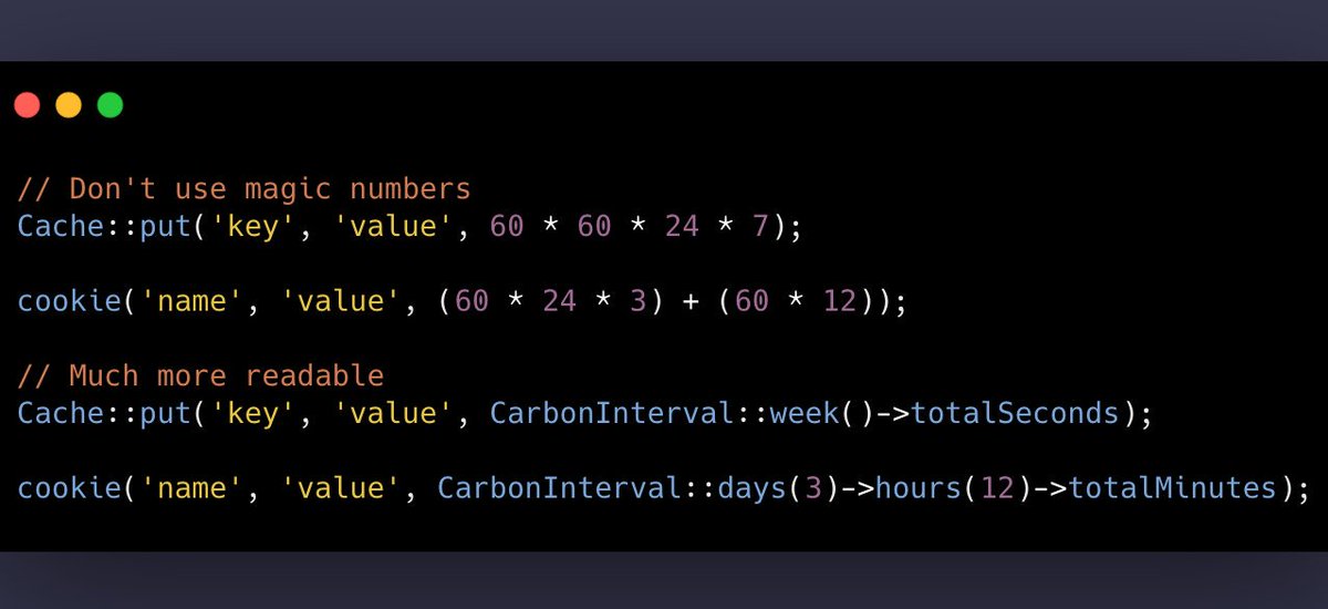 🔥 Don't use magic numbers when defining any TTL (like cache or cookies) in PHP. Use human-readable intervals instead.