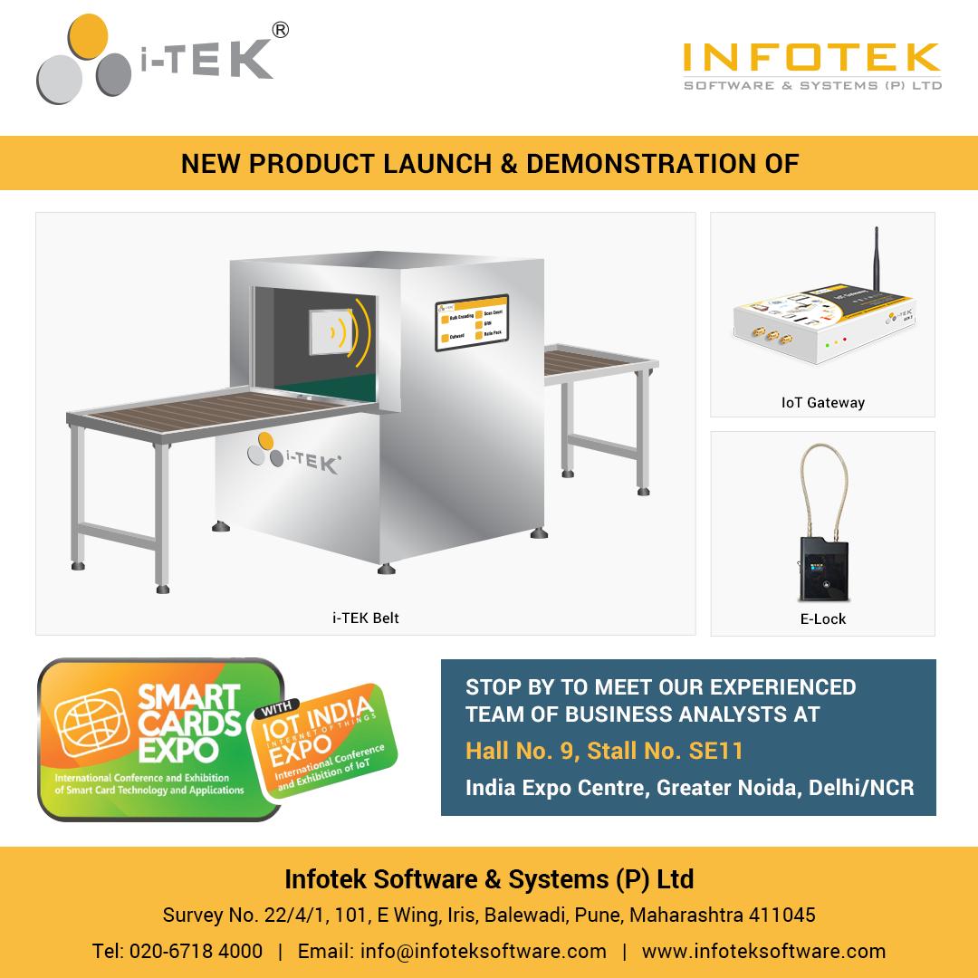 infotekrfid's tweet photo. i-TEK is proud to announce New Product Launch & Demonstration of 'i-TEK Belt', 'IoT Gateway' & 'E-Lock' at
Smart Cards Expo 2019.
See you all in Hall No 9, Stall SE11 India Expo Center, Greater Noida, Delhi/NCR.
#iTEK #InfotekSoftware #RFID #RFIDSolution #iTEKBelt #IoTGateway https://t.co/EdZTRROuVL