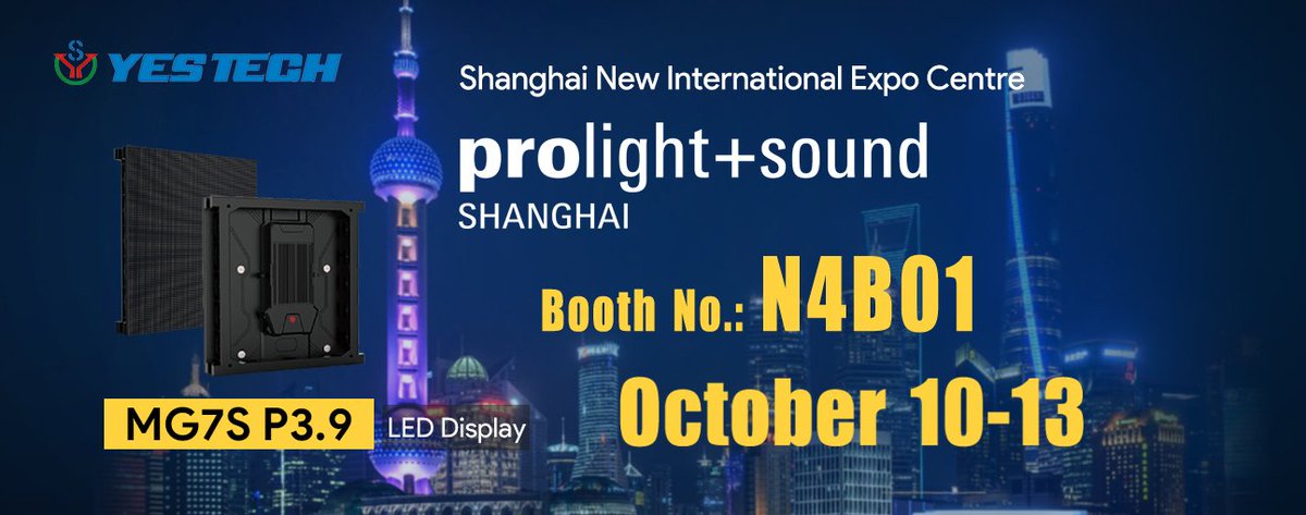 YESTECH_LED's tweet photo. Welcome to Prolight + Sound Shanghai to visit us!
Booth No.: N4B01✨
Time: October 10-13
#yestech #ledscreen #Shanghai #ProlightSound2019 #PLSS19 #leddisplay #audio #lighting #technology #event #exhibition #Shanghaiactivity #tradeshow https://t.co/DJx9uJdC0i