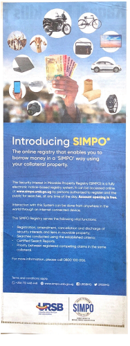 URSBHQ's tweet photo. Good morning #Uganda, as we start the new week, grab your self a copy of the @newvisionwire on page 16 and read about #Simpo to learn about the online registry that will enable you borrow money using your movable property in a SIMPO way. https://t.co/JSv6weZ26A
