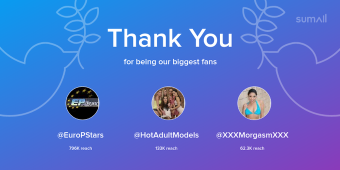 Our biggest fans this week: EuroPStars, HotAdultModels, XXXMorgasmXXX. Thank you! via https://t.co/Lnrg9rGJvt