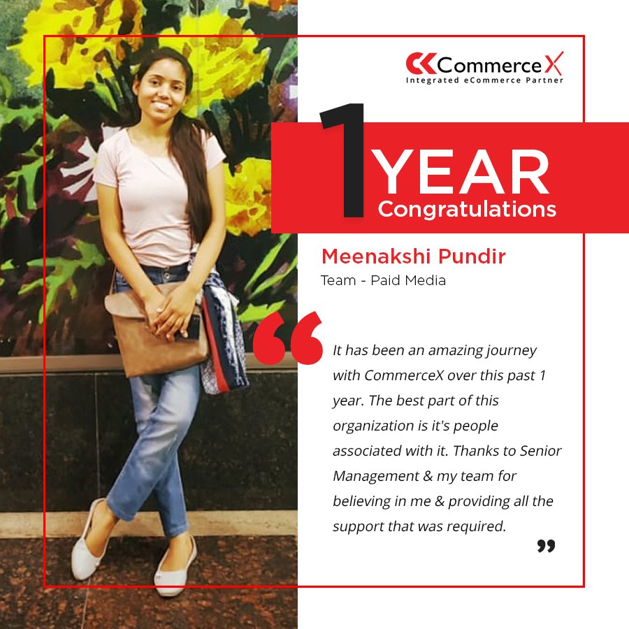 commercexindia's tweet photo. It takes one to make a difference.
Congratulations on your 1st work anniversary!
#LifeatCommerceX #OneYearCompletion https://t.co/x1bvdG24Xz