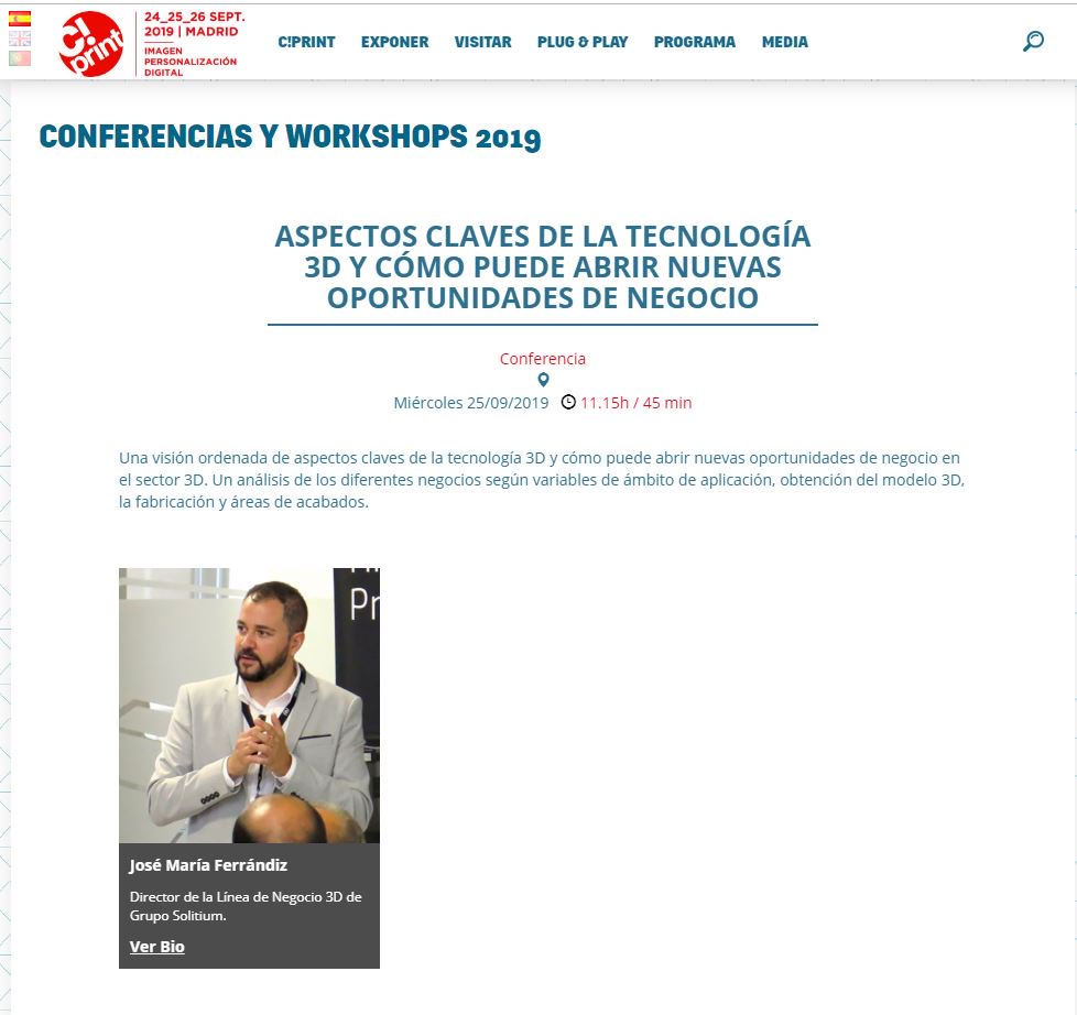 gruposolitium's tweet photo. Apúntate este miércoles, 25 de septiembre, en la agenda porque nuestro director de Negocio 3D, José María Ferrándiz, dará una ponencia en @CPrint_Madrid para desvelar las oportunidades que la tecnología #3D ofrece a las #ArtesGráficas #FelizLunes #Arrancalasemana #ImpresionArte https://t.co/R6na1bdbdG