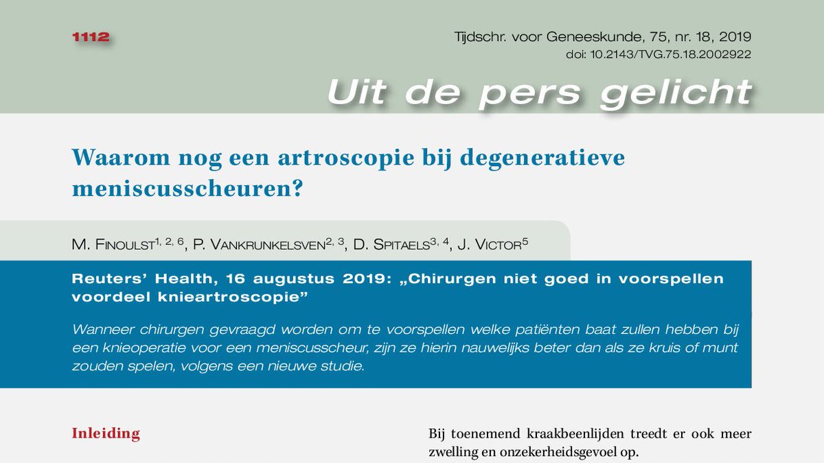 mfinoulst's tweet photo. Te veel overbodige knieoperaties in België. Riziv tikt snij-grage chirurgen op de vingers. Ons artikel uit TvGeneesk vandaag in De Standaard. #TvGeneesk #DS #Cebam https://t.co/cdX17iS01v