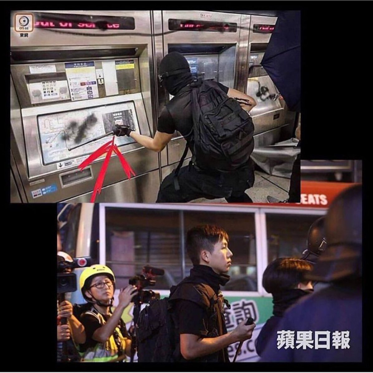 hongkon04379467's tweet photo. @SolomonYue This is another suspect case. The man in BLACK with baton destroyed the railway system facilities. Another photo was the man walked besides the madam. The two men were having the same dressing!
Photo Credit: https://t.co/1htdJLZBQJ, Apple Daily
#PoliceCriminal #SOSHK https://t.co/bWonZZNRuA