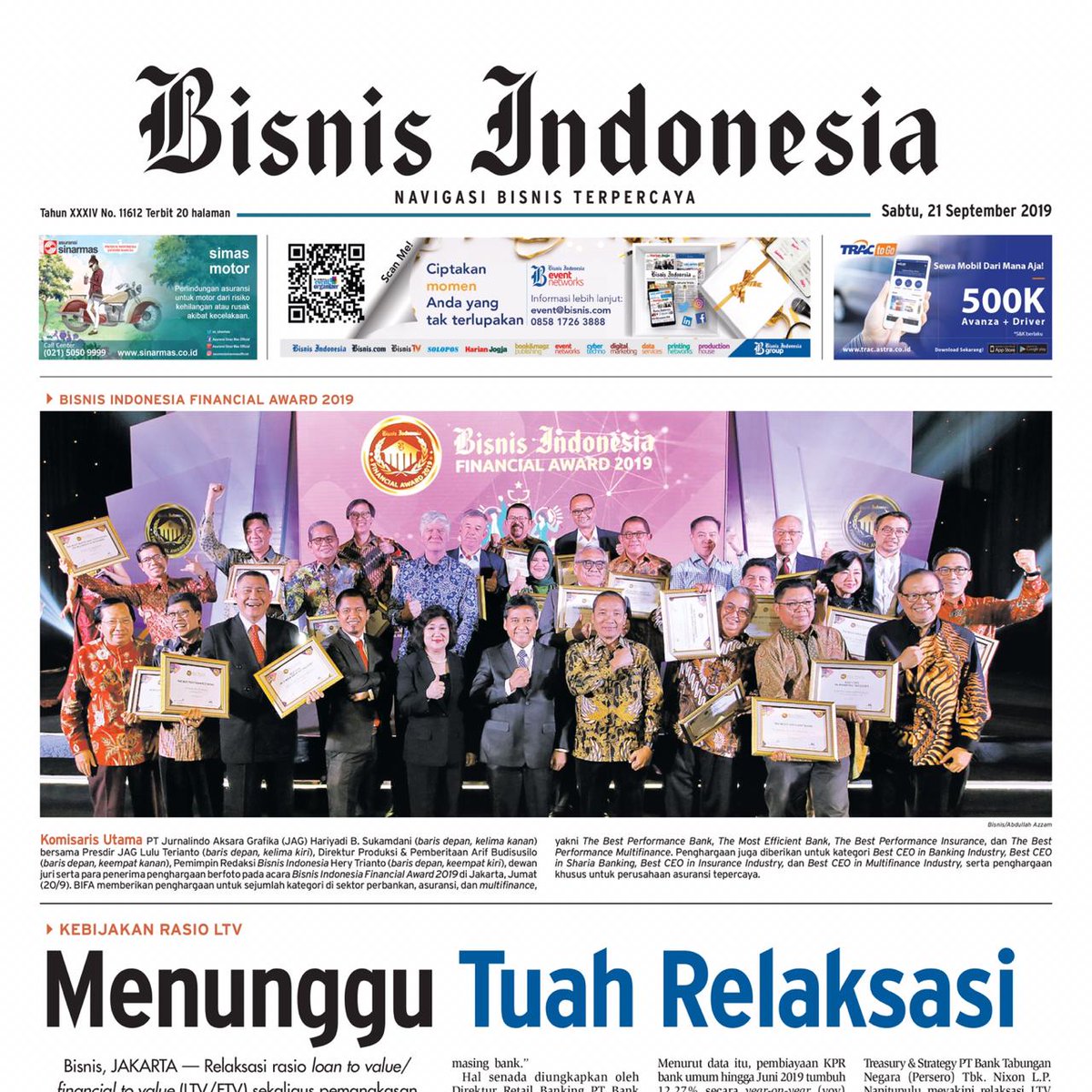 KresnaLifeID's tweet photo. 20 September 2019 - Pada acara Bisnis Indonesia Financial Award 2019, PT Asuransi Jiwa Kresna mendapatkan penghargaan sebagai "The Best Performance Life Insurance Company” kategori Aset di bawah Rp 8 triliun. https://t.co/xoYDnDmOeE
