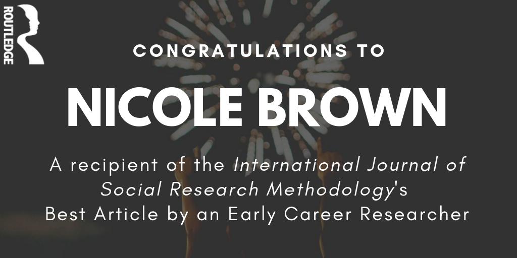 tandfhss's tweet image. Congratulations to Nicole Brown, one of the recipients of @IJSRM’s Best Article by an Early Career Researcher! Read her free access article on the use of #identityboxes as a data collection method to elicit experiences: bit.ly/2MfOtwY
