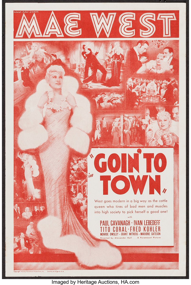 AngusKohm's tweet photo. Sunday Night Classic: Goin' to Town (1935) by #AlexanderHall w/ #MaeWest #PaulCavanagh #GilbertEmery #MarjorieGateson & more! "Celebrate Mae Day!"... "Mae goes modern in a big way as the cattle queen who tires of bad men and muscles into high society to pick herself a good one!" https://t.co/PA4GYxrJym