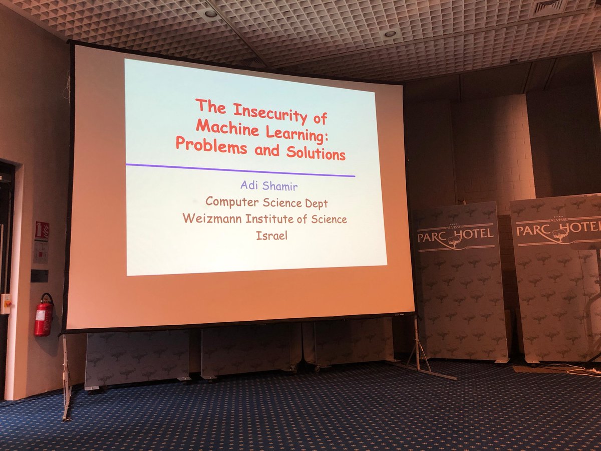 ESORICS_'s tweet photo. 🔴 Live from #ParcAlvisse in #Luxembourg: Adi Shamir gives the opening keynote on The Insecurity of Machine Learning:

"Changing one pixel is enough to confuse Deep Neural Networks about the image." https://t.co/eeN7ytOLmQ