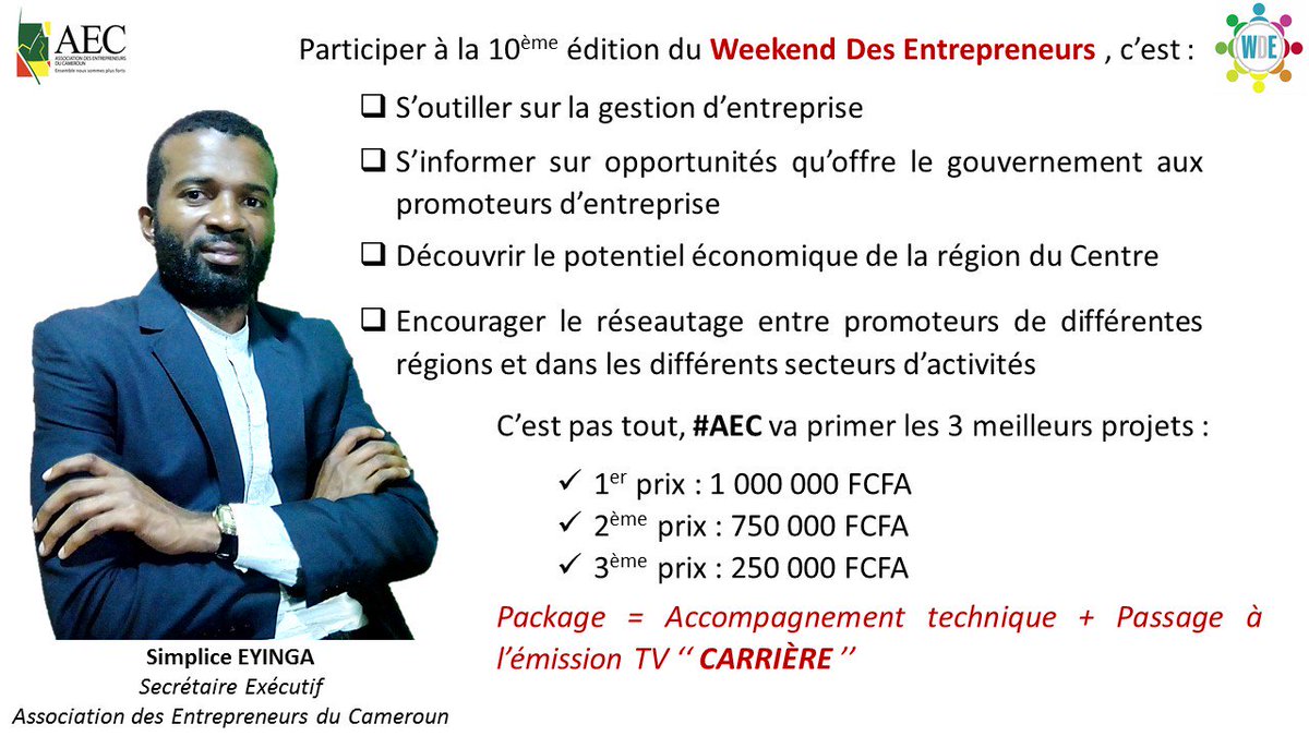 AEC_237's tweet photo. Le #WDE c'est votre rendez-vous cher(e) #entrepreneur et #entrepreneure. 

#AEC est prête et vous attend !

INSCRIPTION GRATUITE ! 

Suivez le lien --> https://t.co/emP3veFgzt https://t.co/JZf4zoWOYr