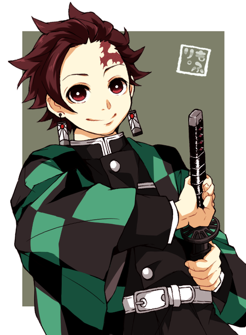 もふり。さんがTwitterに投稿した竈門炭治郎(鬼滅の刃)のイラスト。