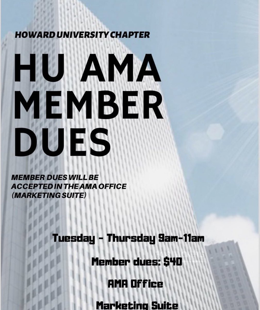 AMAHoward's tweet image. 🚨🚨🚨 All my business affluent Bison 💼👔🗣 AMA membership deadline is September 30 (MONDAY). You can pay dues at our office hours in the Marketing department suite Rm 3️⃣2️⃣7️⃣. Feel free to DM 📧 us with any questions you may have. Hope to see you join the winning team 😁 ‼️