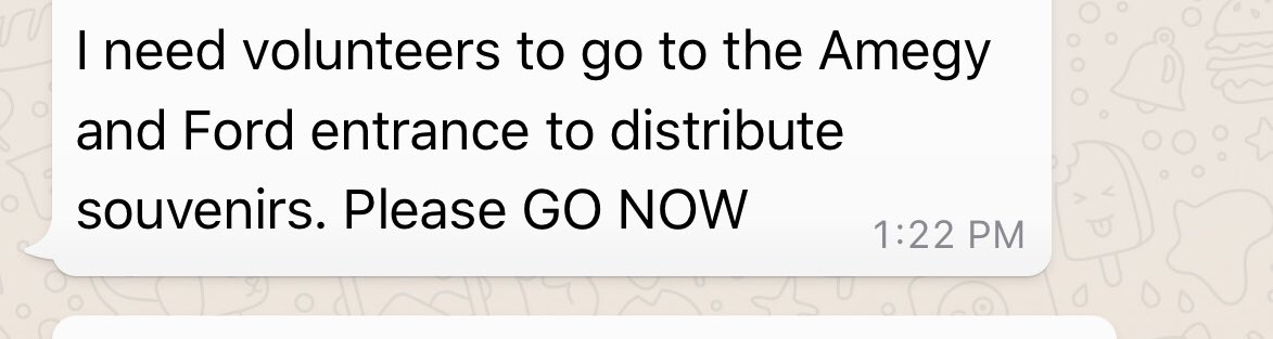 Sidelines of  #HowdiModi While Modiji’s speech was still going on received this message from team lead. Couldn’t go out as we were in VIP section. Dozens of volunteers went outside the stadium to distribute these snacks & souvenirs to attendees. Big  to their selfless service
