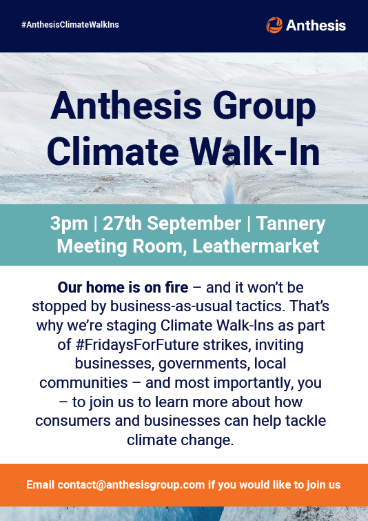 Now is the time to make those changes #ClimateChange Join <a href="/anthesis_group/">Anthesis</a> this Friday from 15.00 <a href="/WSLeathermarket/">The Leather Market</a> #AnthesisClimateWalkIns