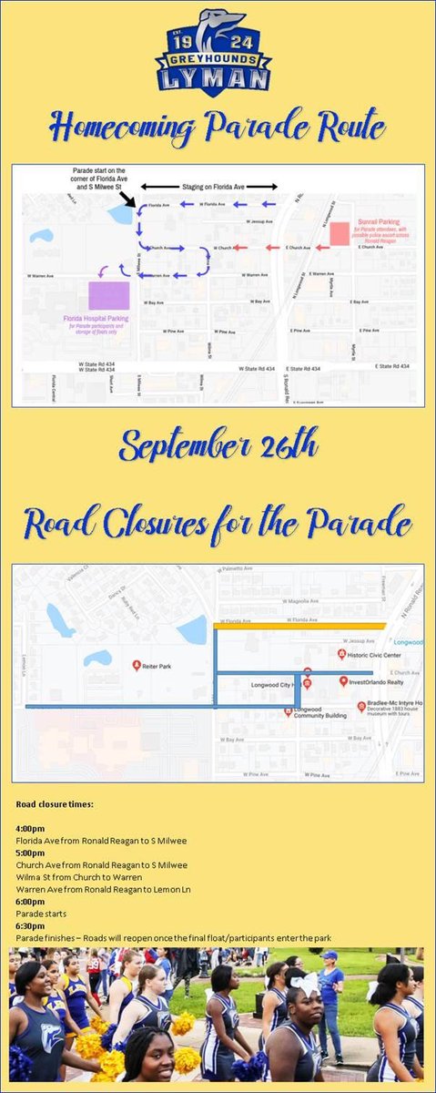 Lyman High School Parade this week.
Thursday, September 26th

Road closures starting at 4:00 pm