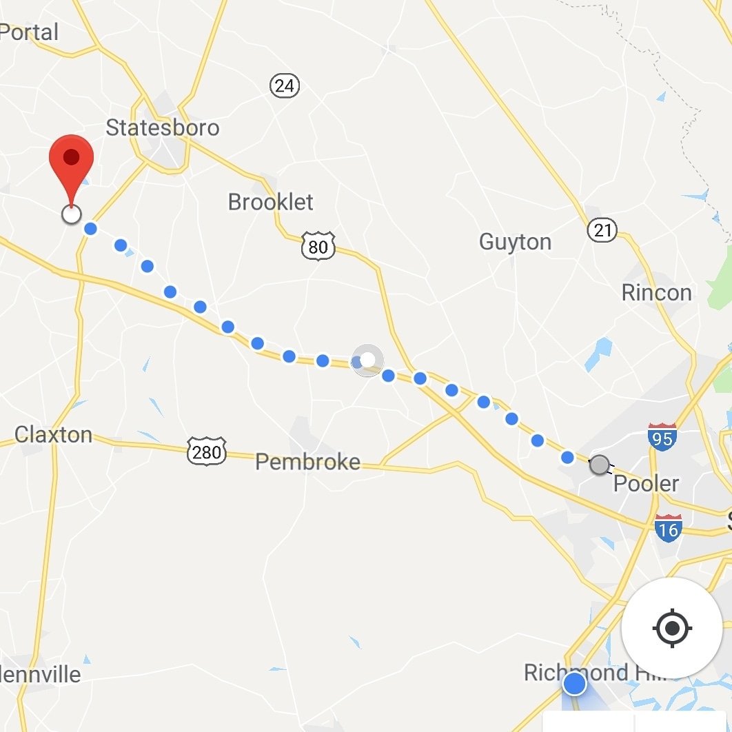 WalkforVetsORG's tweet photo. This is the planned route for October 2nd, #day2. Leaving Bloomingdale, Georgia and making my way to Register, Georgia. I will be on U.S. Highway 80 briefly, but mostly walking on state route 46.
#BuddyWatch #BuddyWatchWalk #Veterans #UnitedStates #BloomingdaleGA #RegisterGA https://t.co/Ej9BkWOQkX