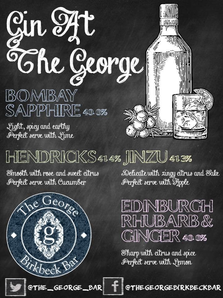 The_George_Bar's tweet photo. Gin at The George - Try any of our Gins (single with a mixer) on Wednesdays &amp; Fridays from 5pm for £2.75! https://t.co/vfVOaDzNgW