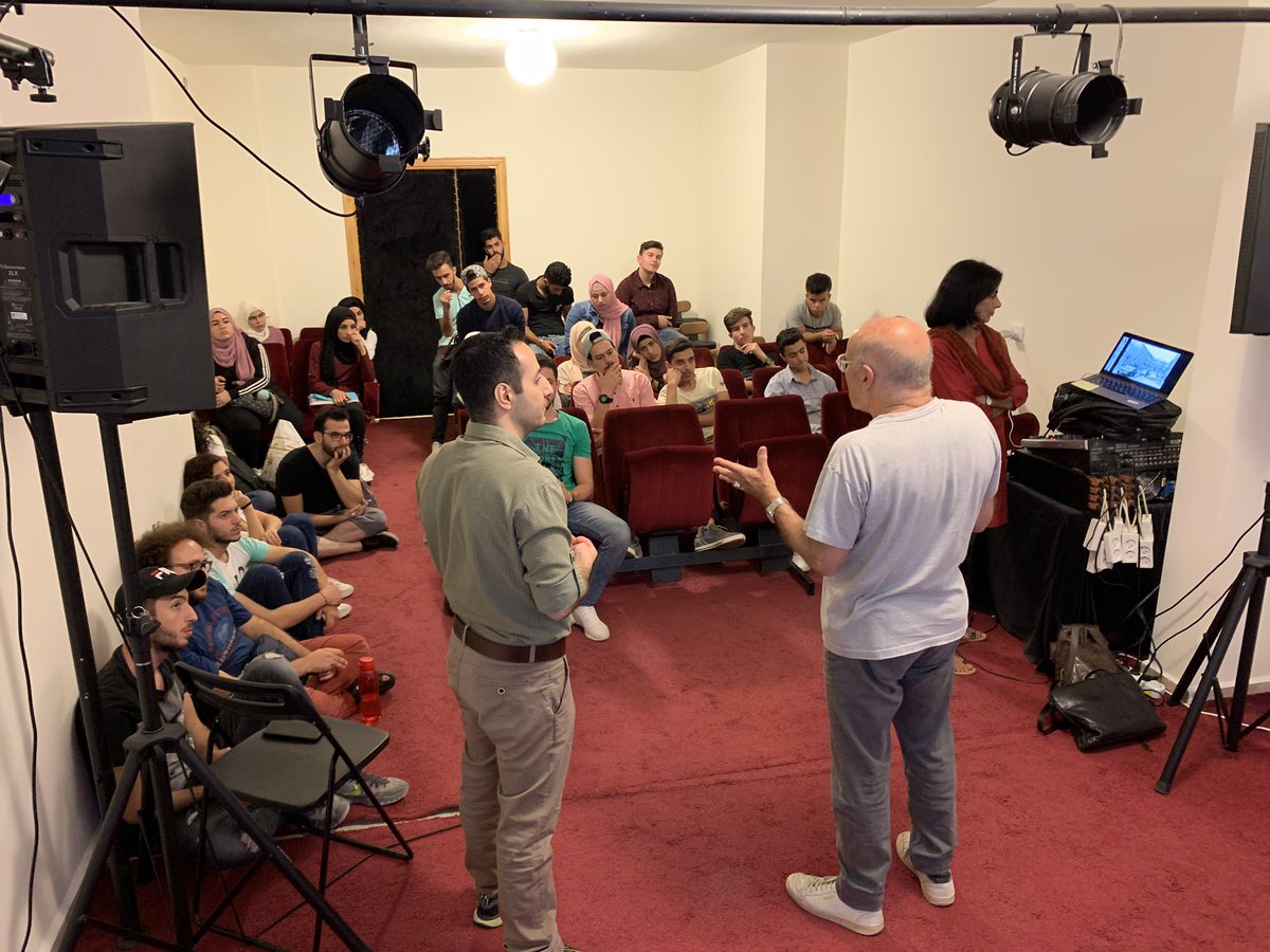Federhut's tweet photo. Happening now at @ActforHope filmschool in Ghazza, #Bekaa in #Lebanon. Workshop with #Volkerschlöndorff for young and aspiring filmmakers. We’re discussing the making of #oscar winning #tindrum from scratch. #goetheinstitut #germanfilmweek https://t.co/2xLyloxMHV