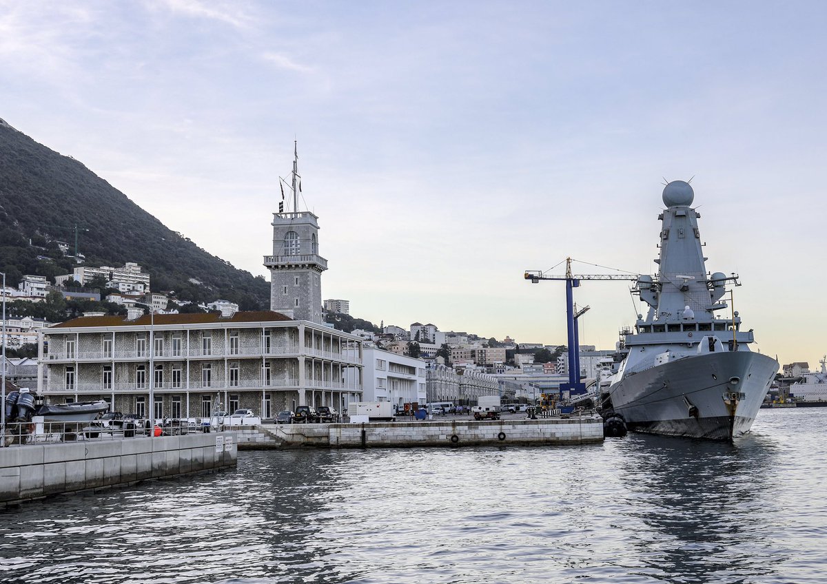 MODGibraltar's tweet photo. @HMSDuncan departing #HMNB #Gibraltar this afternoon. A short stop-over in #Gibraltar but hopefully an enjoyable and productive one. No doubt the ship’s company are looking forward to arriving @HMNBPortsmouth to be reunited with their families after the 6-month deployment. https://t.co/jpnBLzlEix