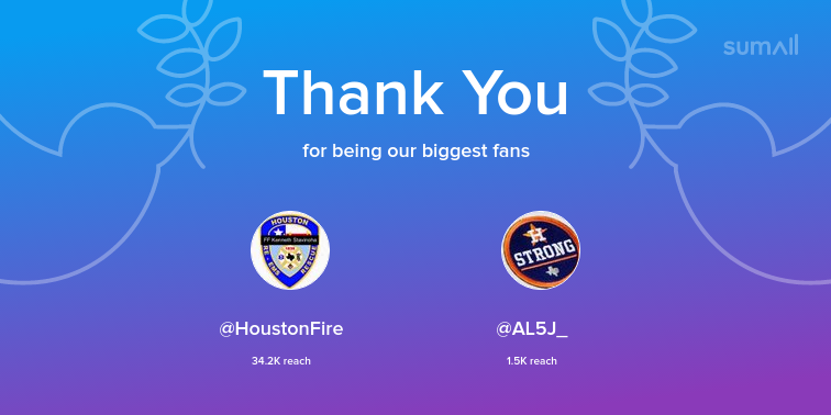 SheldraBrigham's tweet photo. Our biggest fans this week: HoustonFire, AL5J_. Thank you! via https://t.co/rmBIy3iqYP https://t.co/QpyaYb0g7H