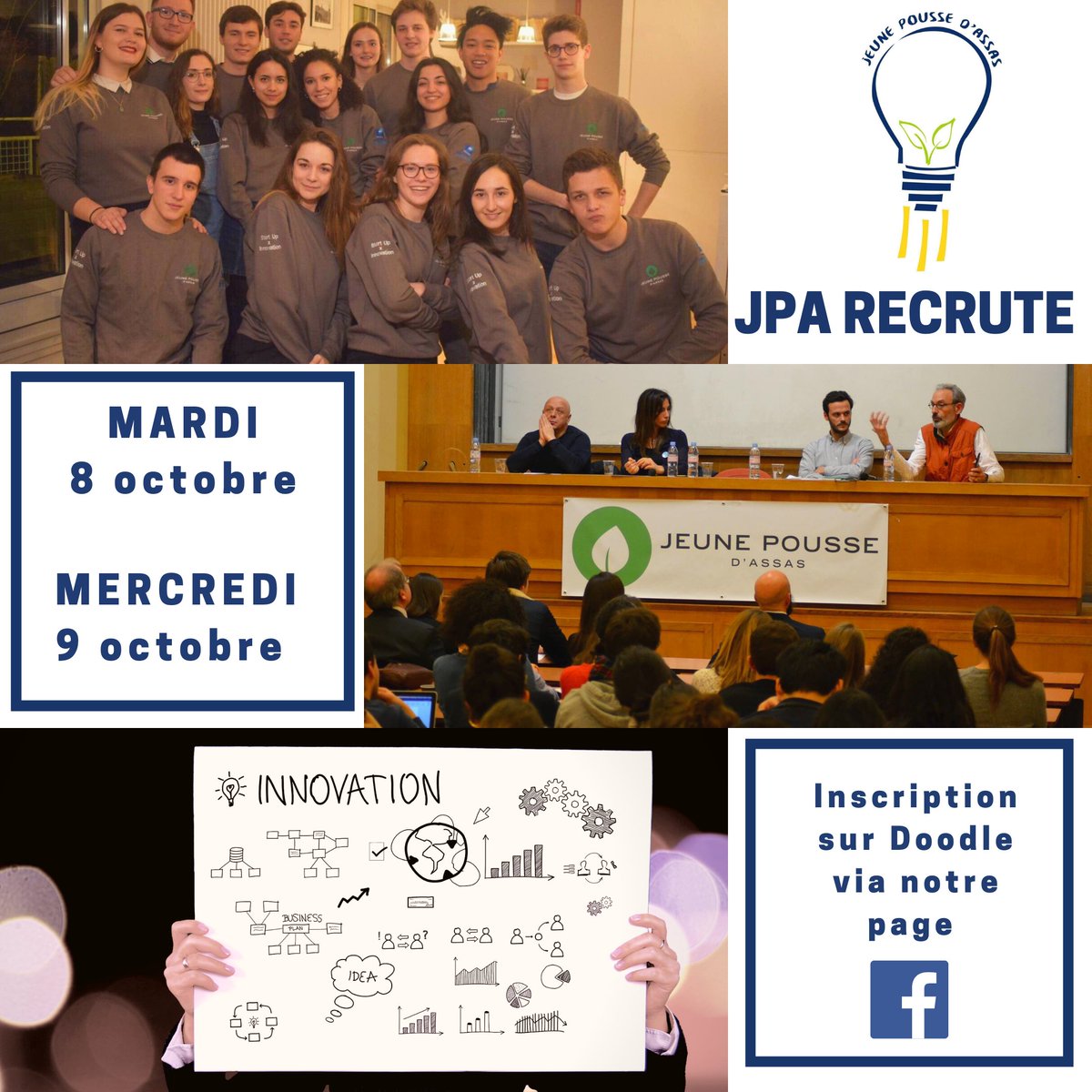 JPousseAssas's tweet photo. Jeune Pousse RECRUTE ! 🚀
❗️Nous t'attendons avec impatience lors des recrutements le 8/9 octobre au Centre Assas.❗️ ☑️
Pour s'inscrire, rdv sur Doodle:
https://t.co/gSIQiUpeCC https://t.co/TEcf8SBIIu