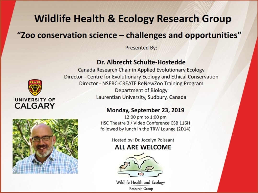 WHERG (@ucalgary_wherg) on Twitter photo TODAY: Come hear Dr. <a href="/AlbrechtS_H/">Albrecht Schulte-Hostedde 🇺🇦</a> 's talk about zoo conservation science! HSC Theatre 3 at 12pm, hosted by WHERG! Lunch to follow after in the TRW 2nd floor lounge. Hope to see you there! TODAY: Come hear Dr. <a href="/AlbrechtS_H/">Albrecht Schulte-Hostedde 🇺🇦</a> 's talk about zoo conservation science! HSC Theatre 3 at 12pm, hosted by WHERG! Lunch to follow after in the TRW 2nd floor lounge. Hope to see you there!