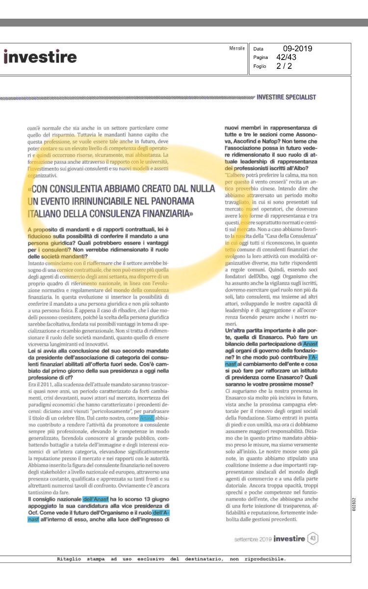 Mia intervista a tutto campo agli amici di #Investire sul futuro della professione, con un focus su #consulentia19 <a href="/anasfCF/">Anasf</a>