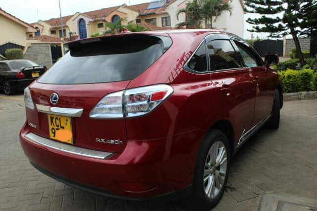 Make: Lexus
Model: RX 450H
Fuel: Petrol
Year: 2010
Rating: 3450cc
Colour: Wine red
Registration date: 21 April 2017
Passengers: 5
Previous owners: 1
Tare weight: 2150
Previous country: Japan
Contact. 0722626328 

Asking price 2.95m

Two instalments accepted.