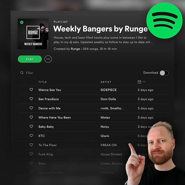 rungemusic's tweet photo. Kickstart your week with Spotify recommendations from that guy in the corner 💥 Link in bio 👆 .
.
.
.
.
.
.
#spotify #playlist #spotifyplaylist #housemusic #techhouse #deephouse #basshouse #futurehouse #weeklybangers #bass https://t.co/Ev5bl8MZCg https://t.co/mtubPQFuHd