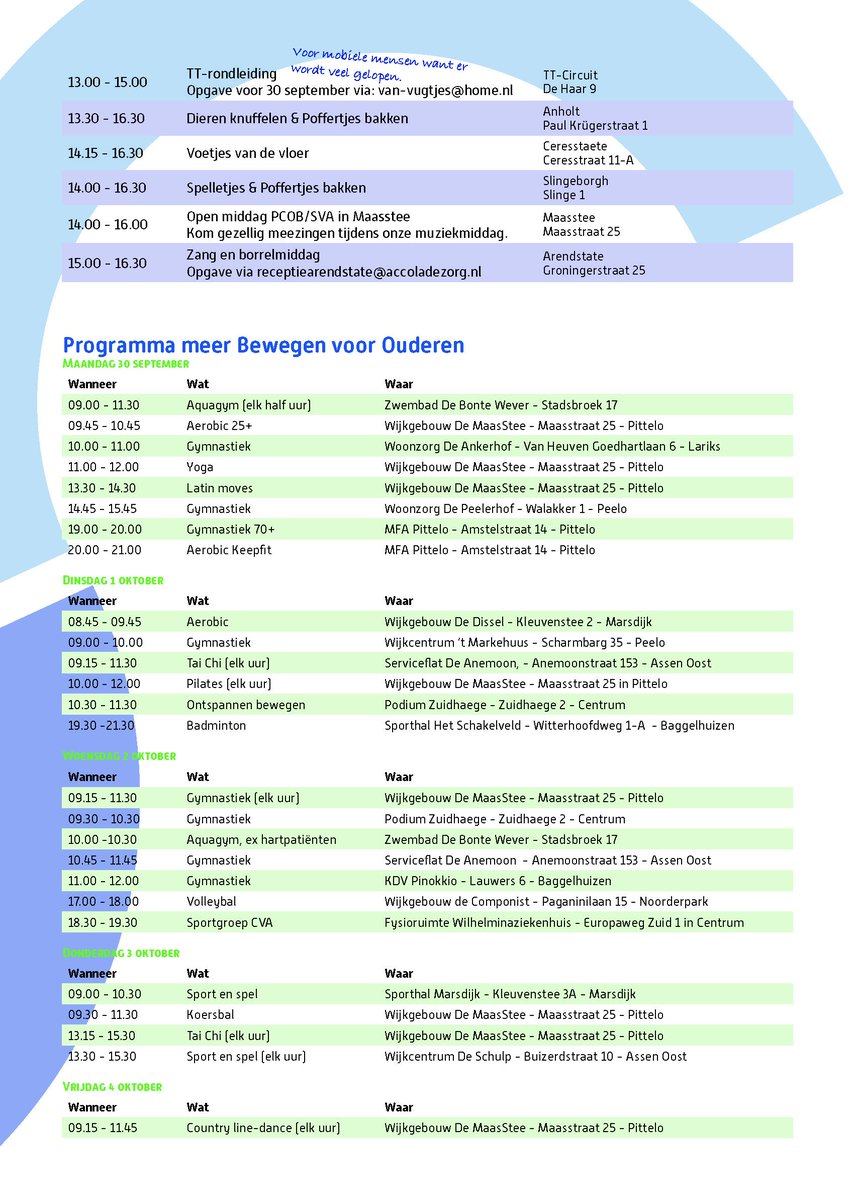 AsserUitdaging's tweet image. Bekijk het volledige programma van de Ouderenweek Assen. 

Voor diverse activiteiten zijn we nog opzoek naar vrijwilligers. Wilt u een oudere een bijzondere dag bezorgen? 
Meld u dan aan via info@asseruitdaging.nl