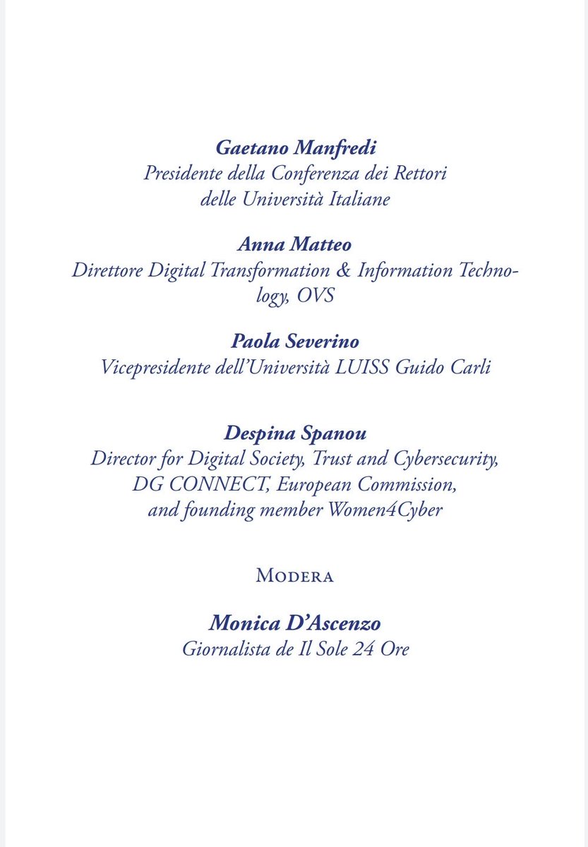 Oggi alle 17.00 vi aspetto a Montecitorio. Parleremo di donne e #cybersecurity: una strada tutta da costruire che porti al futuro. Con @mara_carfagna @bonettiele #PaolaSeverino #GaetanoManfredi #DomitillaBenigni #CarmenGondalves #23settembre @AlleyOop24