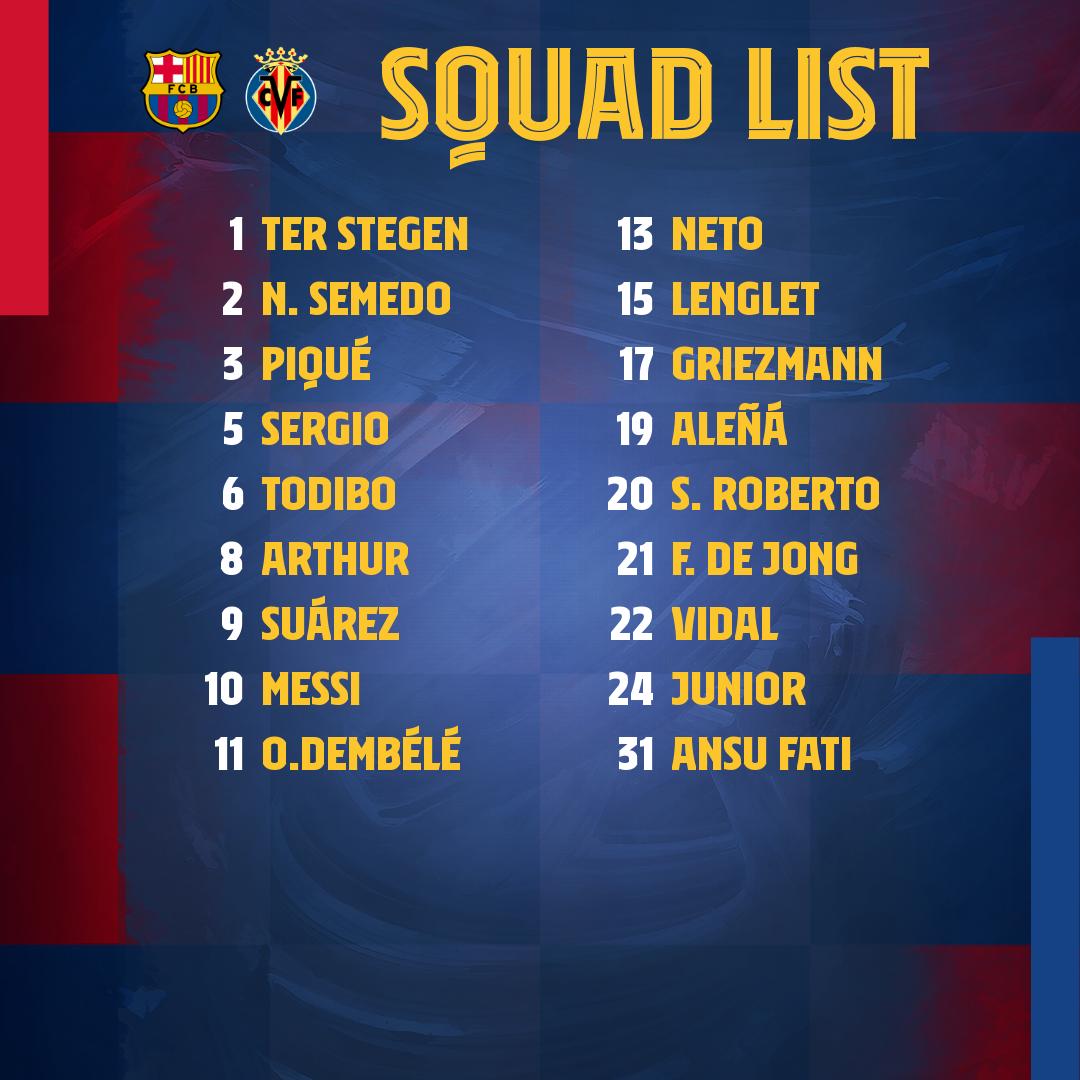 📋 [SQUAD LIST]
⚽#BarçaVillarreal