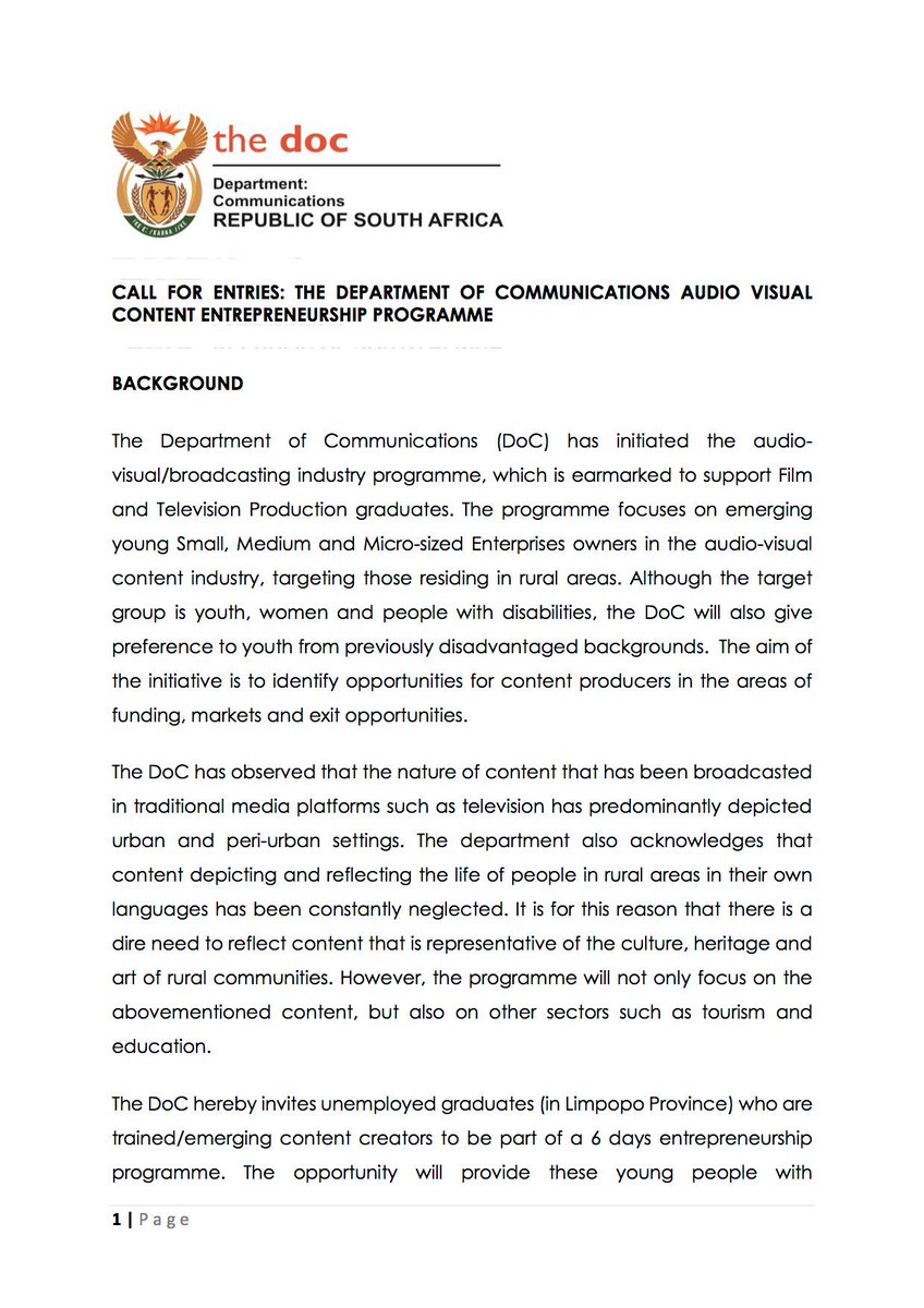 KeaMotlokwa's tweet photo. My Amazing Limpopo Creatives, if you are a graduate and are unemployed here is an opportunity by @CommsZA. You can be part of a 6 days entrepreneurship programme. Please share and note that the closing date is 11 October 2019. https://t.co/WdpFbTvYDt #KeaPlugger https://t.co/k3ZcCneIQB