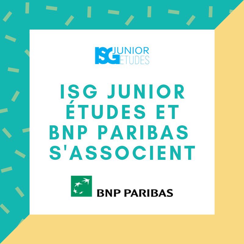JuniorISG's tweet photo. Nous sommes heureux de vous présenter le nouveau partenariat entre ISG Junior Études et @BNPParibas. #WeAreJE #partenariat https://t.co/hBL7qy7nca