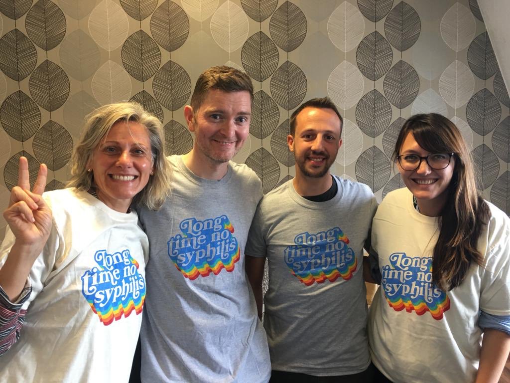 56deanstreet's tweet photo. We’re loving our new t-shirts! Thanks to @ltnsyph and @TeamPrepster for this great campaign. So when did you last test for #syphilis ? #longtimenosyphilis https://t.co/aRmwOXktSE