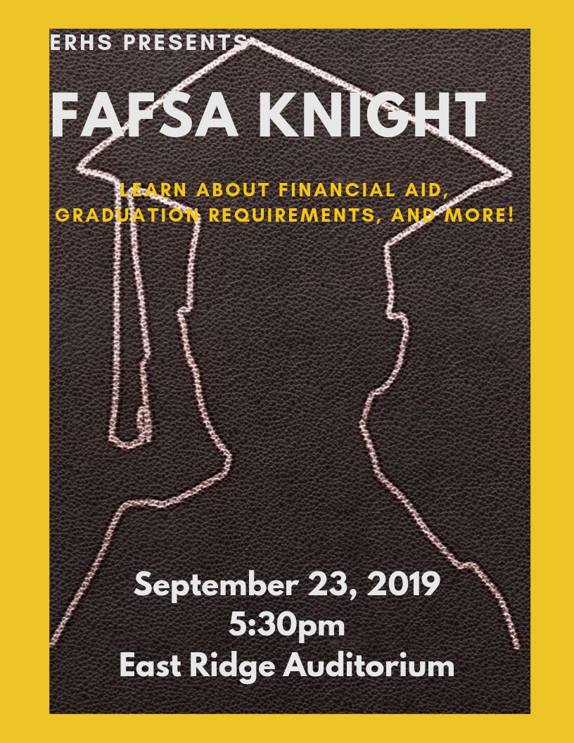 Seniors!! Don’t miss FAFSA Knight tonight for some important information on graduation and financial aid💙