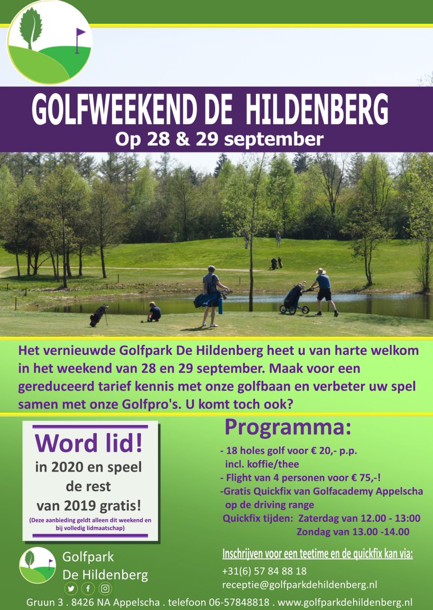 Al een starttijd gereserveerd of aangemeld voor de Quick Fix    van de pro's? Wel doen hoor! <a href="/GolfAppelscha/">Golfpark De Hildenberg</a> #hildenberg #golf #golfacademy #waarkanikspelen