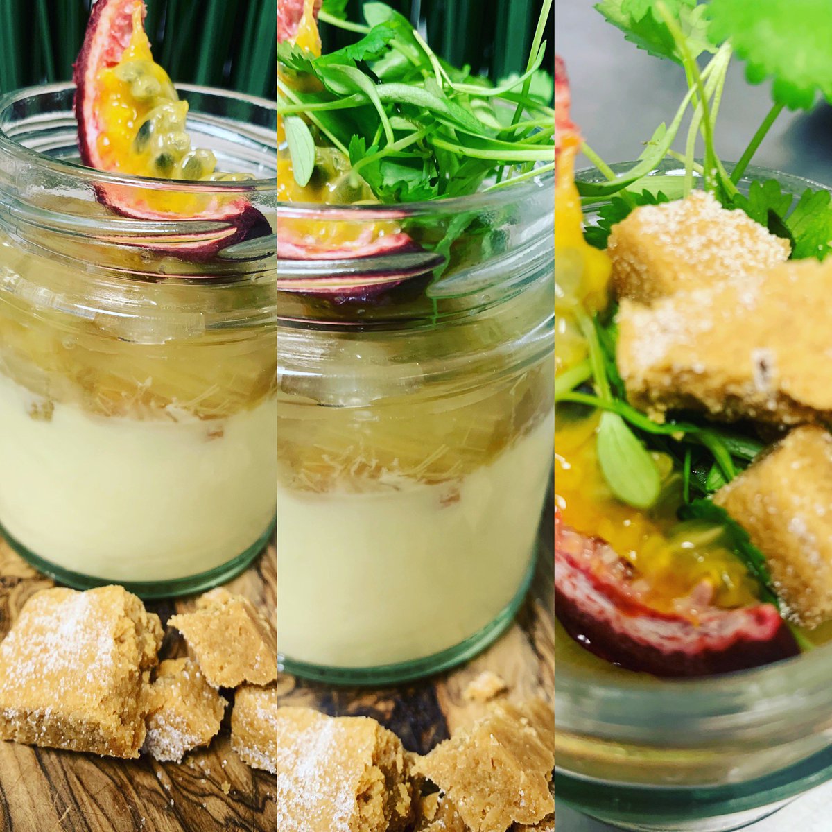 NSeckington's tweet photo. My favourite dessert, lemon posset, rhubarb, passion fruit & pink peppercorn shortbread @pavlovaandcream @LDNKitchenSoc @Churchhouseconf #food #homemade #pinkpeppercorns #ohyes #2please https://t.co/encSkOFEA1