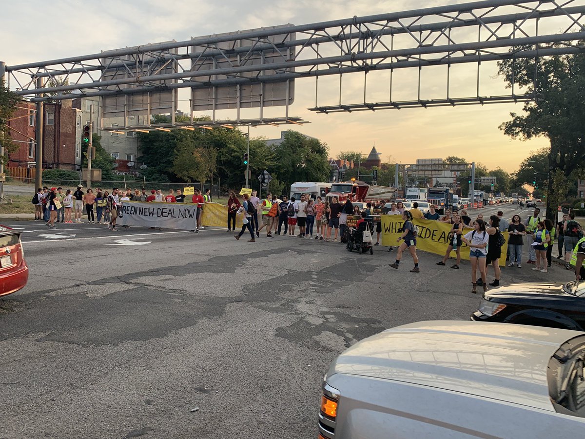 SweeneyABC's tweet photo. Climate protestors have now shut down New York Ave at 395 in NW Washington. Multiple intersections now impacted across DC. Organizers say: “this will not be business as usual” https://t.co/0vqM8lcrnz