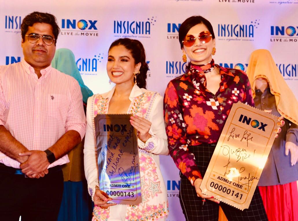INOXMovies's tweet photo. .@bhumipednekar and @taapsee surely know how to make a grand entrance! 😍🤩 Here are some glimpses from the trailer launch of #SaandKiAankh, at INOX Megaplex, Inorbit Mall, Malad.

@tushar1307 @nidhiparmar @prakashjha27 @PicturesPVR @RelianceEnt #SaandKiAankhTrailer https://t.co/PtVzM77wlV