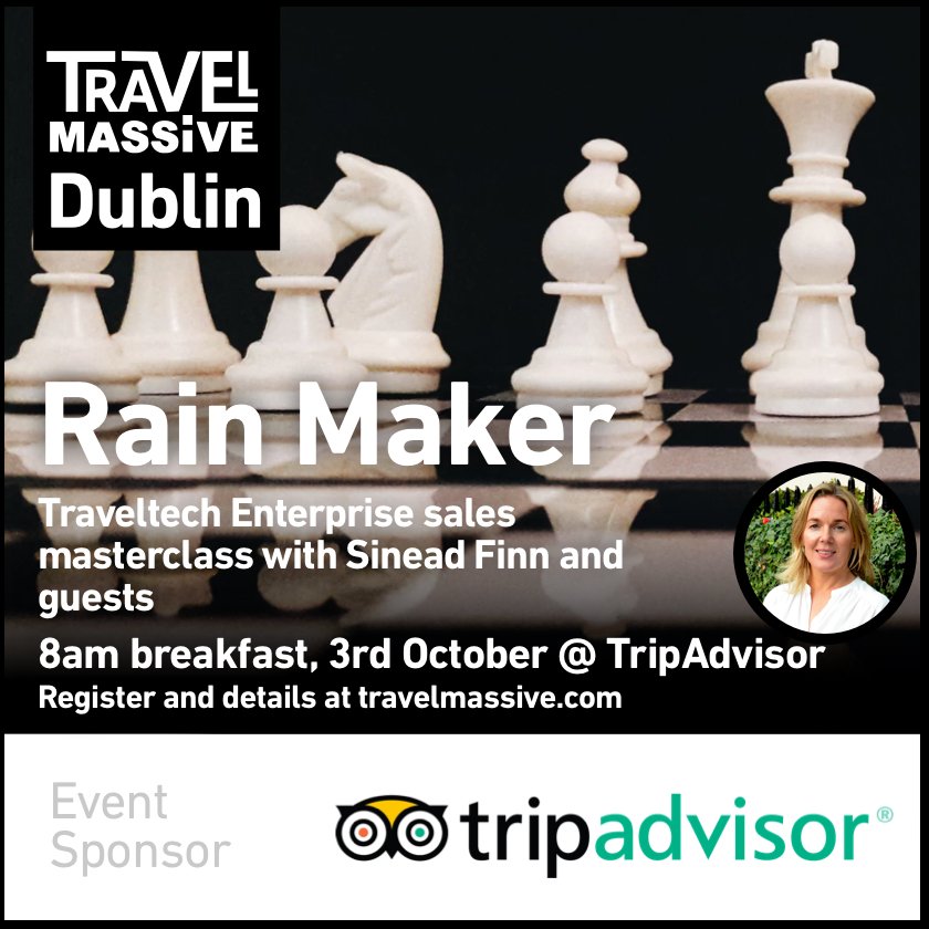 Save the date: October 3rd for a special sales masterclass and interview with Sinead Finn hosted by the super Dublin team at <a href="/tripadvisor/">Tripadvisor</a> #travelmassive #startups