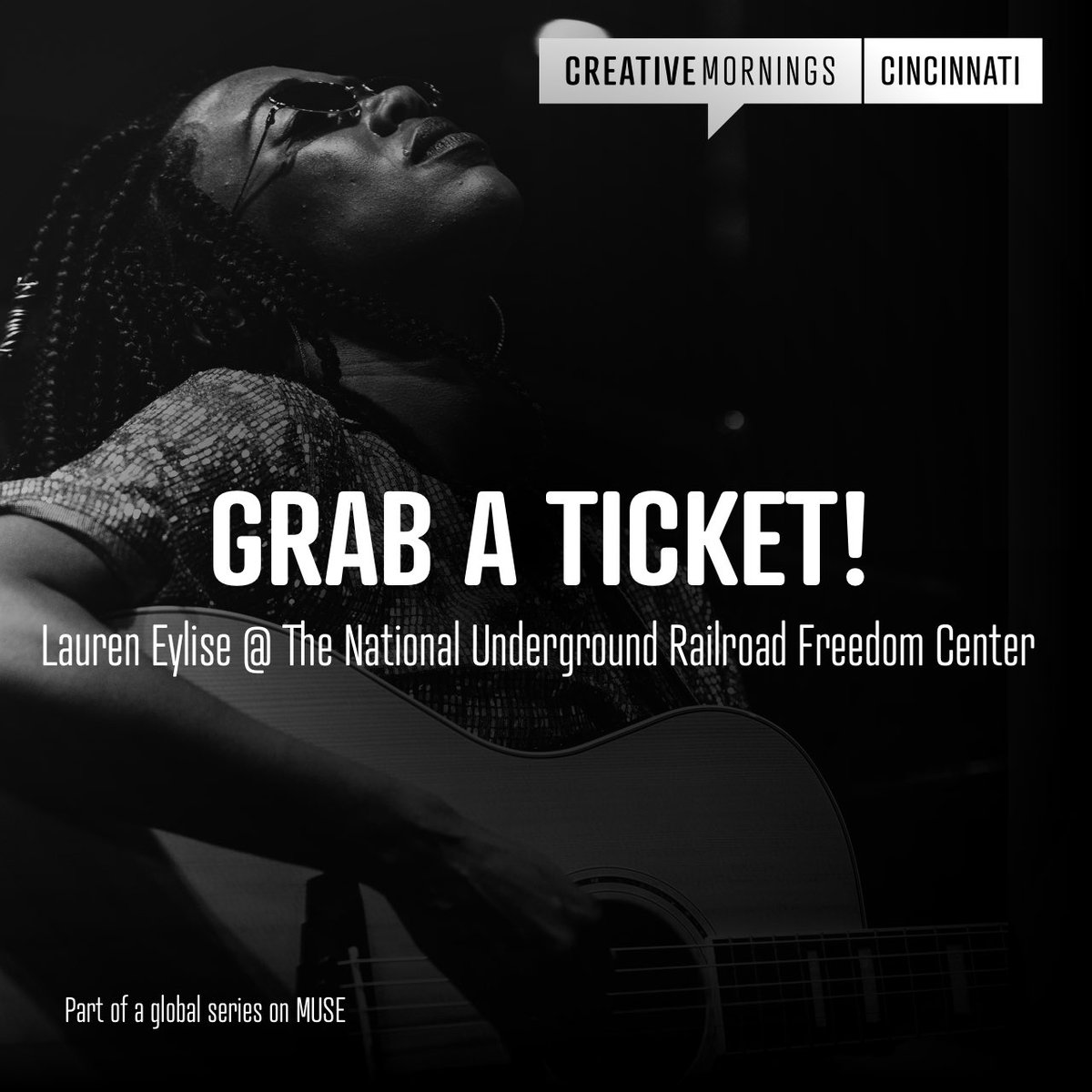 Registration opens at 11 for Friday’s event, #CMMuse! Free tickets here: creativemornings.com/talks/lauren-e…

Well be joined by award-winning singer and songwriter <a href="/LaurenEylise/">Lauren Eylise</a> — you may recognize her from <a href="/SecretDeodorant/">Secret Deodorant</a> #AllStrengthNoSweat or heard her lastest single, Peaks &amp; Valleys!
