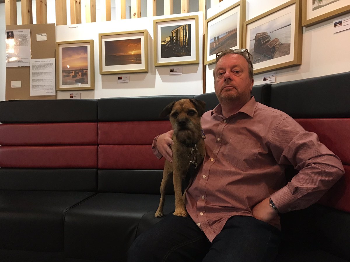 toddy_bt's tweet photo. Visiting Uncle Andrew at his photographic exhibition at Kathmandu House in Folkestone.  I like it here; the art’s not bad either bol! https://t.co/zvMzpKu35L