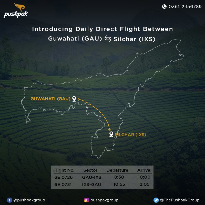 ThePushpakGroup's tweet photo. #NewFlightAnnouncement: Starting 1st October 2019, @IndiGo6E will be flying its new direct flights between #Guwahati to #Silchar route daily. Bookings Open!

Call us on 0361-2456789 / 8811024116 for bookings.
#PushpakGroup #PushapkAirTravels #Guwahati #Northeast #Assam https://t.co/JNgoOf67pr