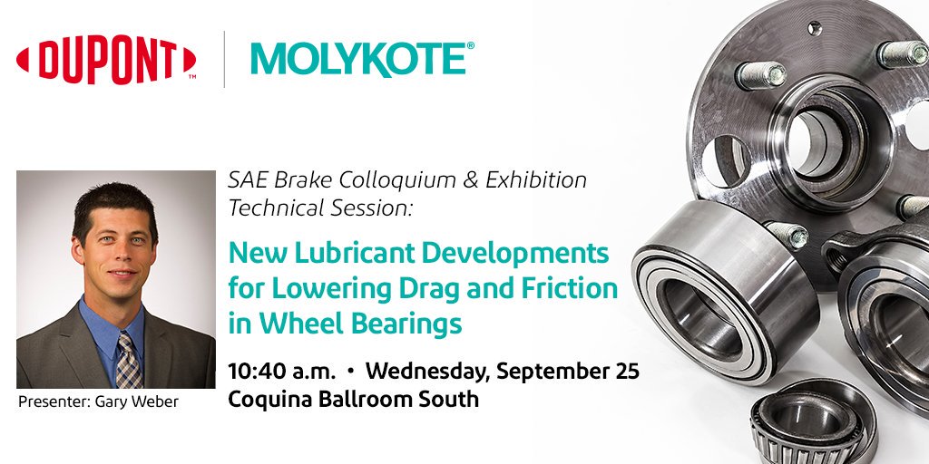 molykote's tweet photo. Attending @SAEIntl’s #SAEBrake Colloquium this week? Be sure to catch this Wednesday #wheelbearing Technical Session with Smart Lubrication™ Technical Service &amp; Development Professional Gary Weber! #auto #automotive #lubrication #wheelbearings #brake #brakes https://t.co/cyJmFrzJwM