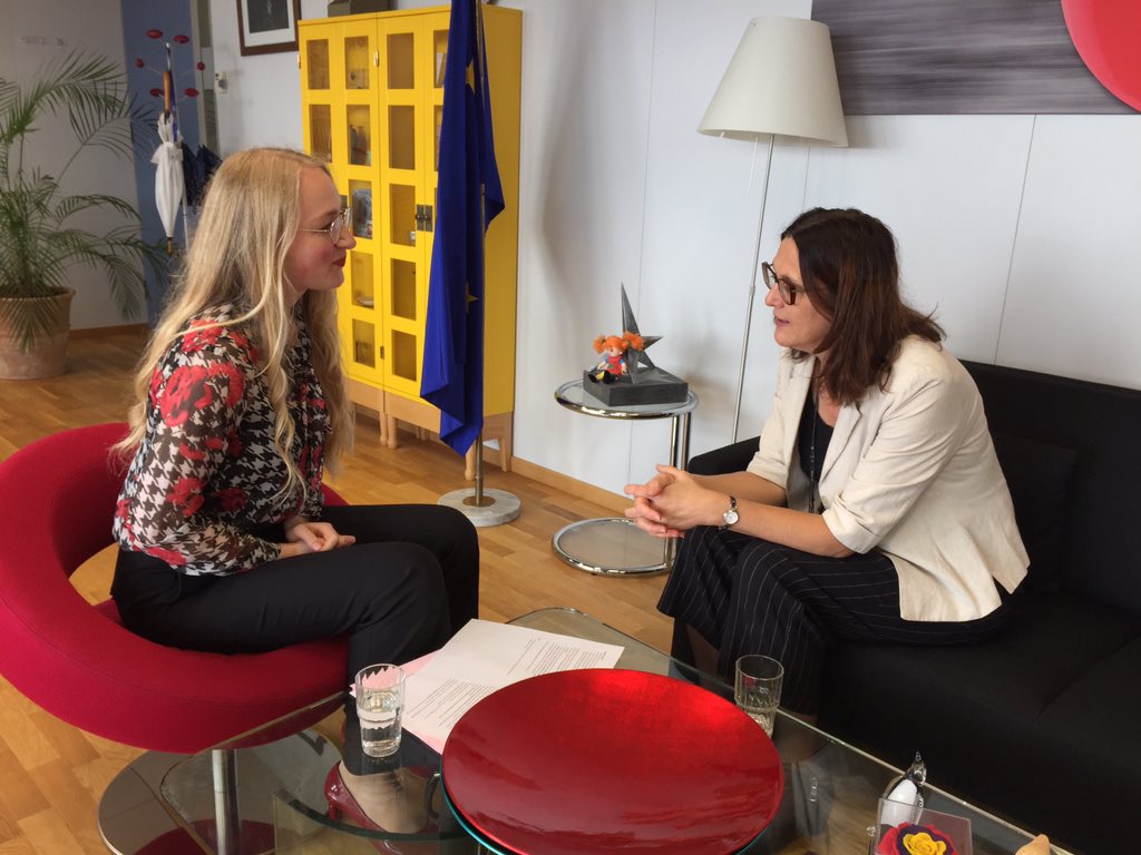 Excited I got to sit down with EU Trade Commissioner <a href="/MalmstromEU/">Cecilia Malmström</a> to discuss the role of women in trade. Read the interview next Monday on <a href="/Here_She_Is_/">HereSheIs</a> and join the  <a href="/EU_Commission/">European Commission</a> “Trade for Her” conference in Brussels (register here: lnkd.in/dHFGFZU).
<a href="/WomenInTradeBxl/">Women In Trade Bxl</a>