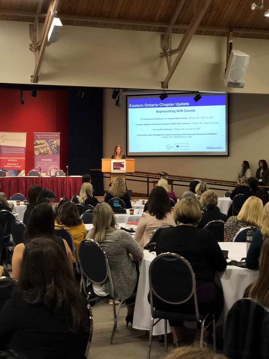 CNA’s Erin Polka wears her WiN Eastern-Ontario chapter chair hat, gives an update at the <a href="/win_canada/">WiN-Canada</a> AGA, thanks sponsors <a href="/NordionInc/">Nordion</a> and <a href="/CNL_LNC/">CNL | LNC</a>. #WiNCan2019