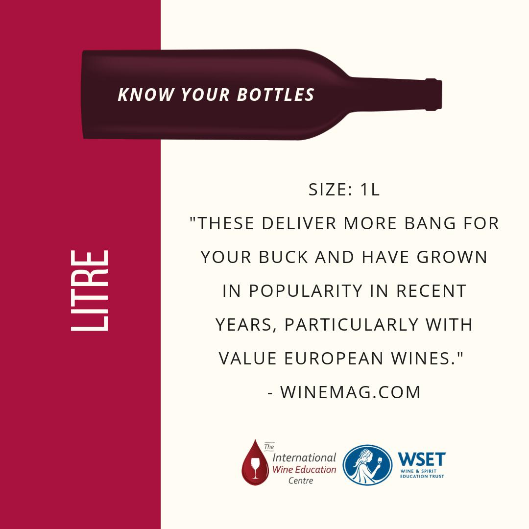 TheWineCentre's tweet photo. Know your bottles! A popular size for more affordable wine, especially in Europe. #iwec #wset #wineschool #bottlesize #litre https://t.co/AutWlUciJw