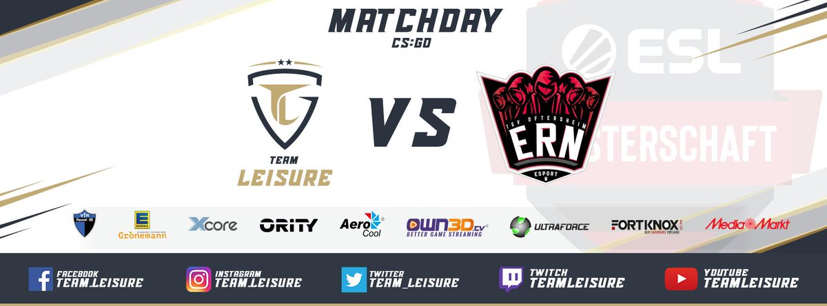 Team LEISURE (@team_leisure) on Twitter photo Die 2.Division der #ESLMeisterschaft der <a href="/ESLGermany/">ESL Germany</a> startet heute Abend. Gleich im ersten Pflichtspiel trifft Team #LEISURE auf <a href="/esportrn_/">eSport Rhein-Neckar (eSportRN)</a>. Los geht es um 19:15 Uhr.
<a href="/wwwultraforcede/">Ultron - Ultraforce</a> <a href="/AerocoolGlobal/">Aerocool</a> <a href="/xcoreserver/">XCORE SERVER</a> @own3D <a href="/XOOSEtweet/">XOOSE.de</a> Fortnox.de Die 2.Division der #ESLMeisterschaft der <a href="/ESLGermany/">ESL Germany</a> startet heute Abend. Gleich im ersten Pflichtspiel trifft Team #LEISURE auf <a href="/esportrn_/">eSport Rhein-Neckar (eSportRN)</a>. Los geht es um 19:15 Uhr.
<a href="/wwwultraforcede/">Ultron - Ultraforce</a> <a href="/AerocoolGlobal/">Aerocool</a> <a href="/xcoreserver/">XCORE SERVER</a> @own3D <a href="/XOOSEtweet/">XOOSE.de</a> Fortnox.de