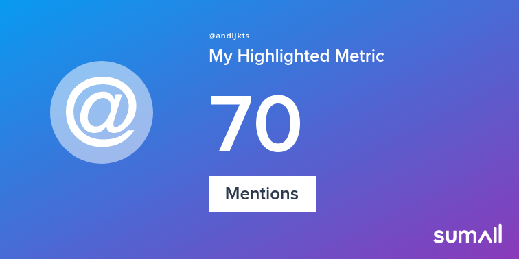 andijkts's tweet photo. My week on Twitter 🎉: 70 Mentions. See yours with https://t.co/ZeqmbNSJp9 https://t.co/h7atMstpZV